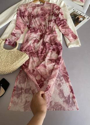 Міді сукня з боковими розрізами, розмір м, колір рожевий2 фото