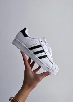 Шикарні жіночі та чоловічі кросівки adidas superstar white black premium білі