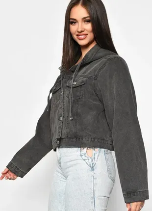 Стильная укороченная джинсовка с капюшоном оверсайз пиджак жакет