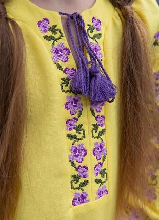 Детская качественная желтая украинская вышиванка для девочек 110 116 122 128 134 140...