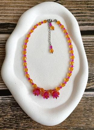 Оранжевое ожерелье-чокер с цветочками 💐