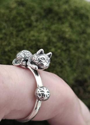 Серебряная кольца котик анти стресс