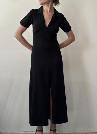 Черное платье миди по фигуре с разрезом asos