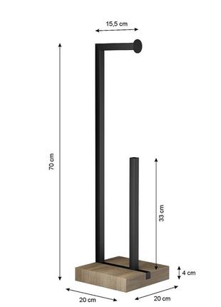 Стійка-тримач для туалетного паперу металева orizon craft a чорна, 20х20х70, з дубовою основою3 фото