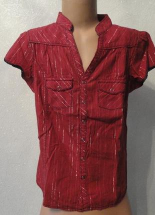 Бордова блузка, сорочка в смужку з люрексом