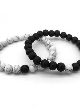 Парные браслеты из натуральных камней для двоих, черный белый