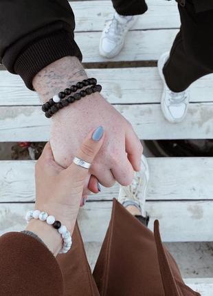 Парные браслеты из натуральных камней для двоих, черный белый