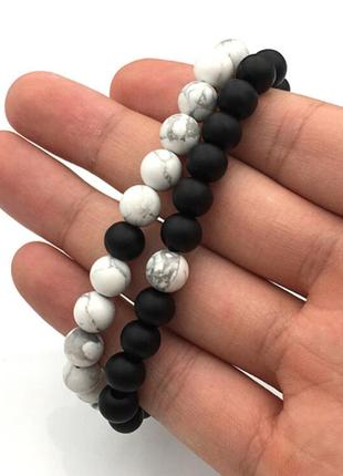 Парные браслеты из натуральных камней для двоих, черный белый