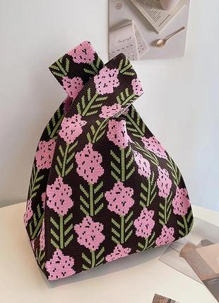 Тренд стильна жіноча в'язана текстильна сумка шопер