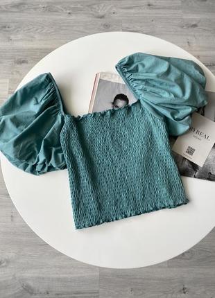 Топ резинка с объемными рукавами блуза с квадратным вырезом