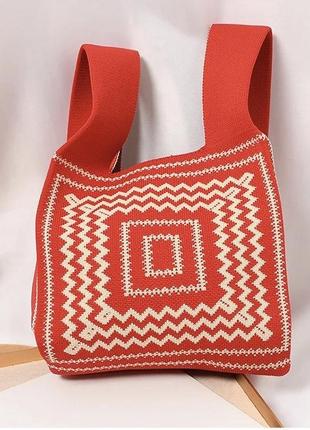 Тренд стильна червоно біла графічний принт жіноча в'язана текстильна сумка шопер