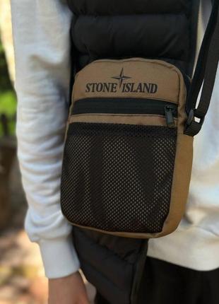 Барсетка стогін айленд коричнева чоловіча сумка через плече stone island