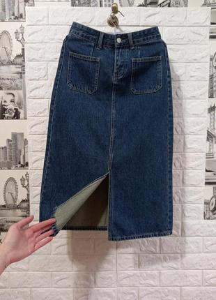 Фирменная джинсовая юбка миди с разрезом спереди 100% хлопок