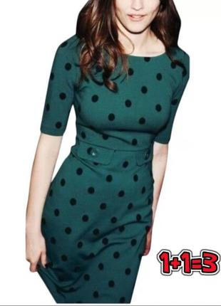 🎁1+1=3 красивое приталенное зеленое платье в горошек boden, размер 44 - 46
