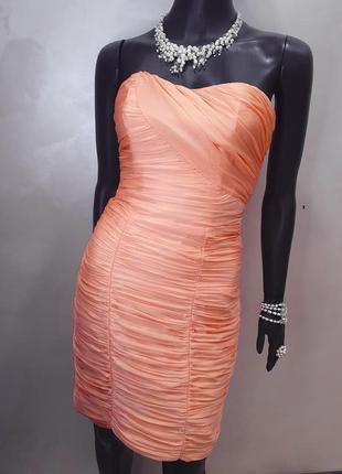 Коктейльное персиковое платье бюстье h&m