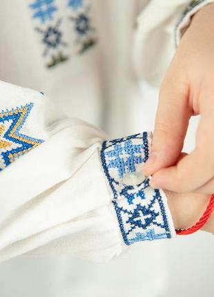 Дитяча якісна біла українська вишиванка для дівчат 110 116 122 128 134 140 льон4 фото