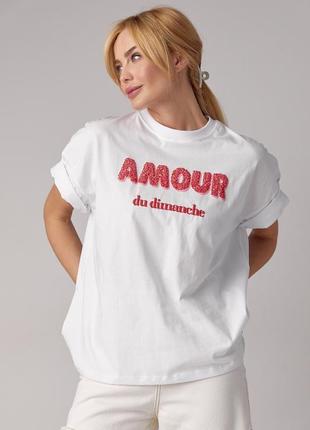 Женская футболка oversize с надписью amour.
