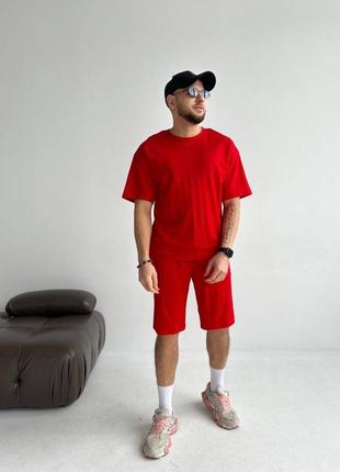 Качественный летний мужской костюм футболка и шорты свободного кроя легкий комплект базовый