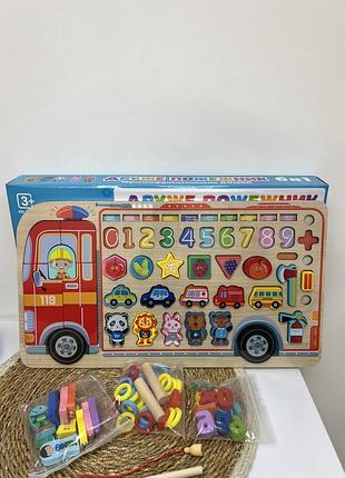 Багатофункціональна дошка пожежна машина звірі транспорт цифри рибалка