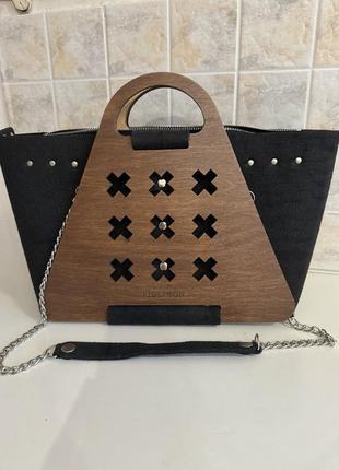 Эксклюзивная сумка от известного дизайнера figlimon со сменными древесными элементами.