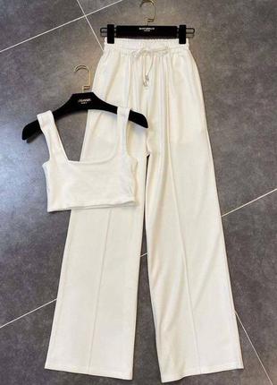 🌈 черный, белый! шикарный женский легкий костюм брючный брюки топ брюки женткий