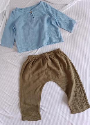 Костюм муслин рубашка с рукавом брюки джоггеры одежда из муслина
