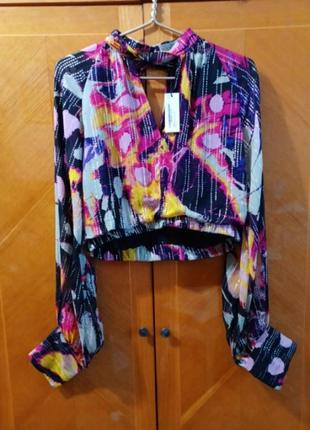 Новая роскошная абстратная укороченная блуза с люрексом р.14 от karen millen