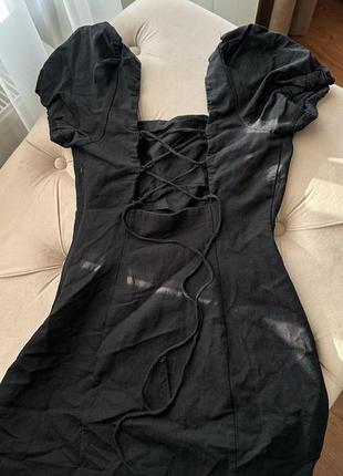 Платье корсетное завязки лен открытой спиной волан zara