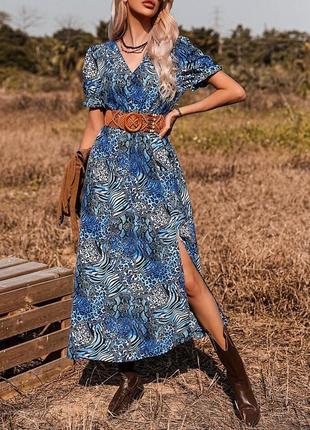 Миди платье в анималистический принт shein с поясом