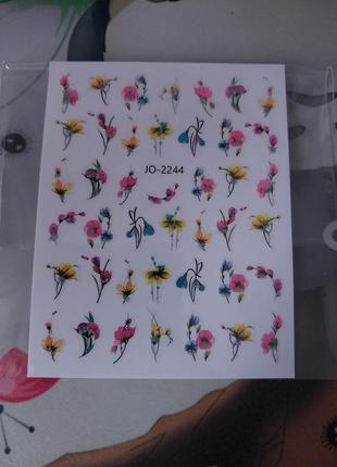 3д об'ємні дизайн для нігтів наліпки наклейки декор квіти квіточки листочки ніжність