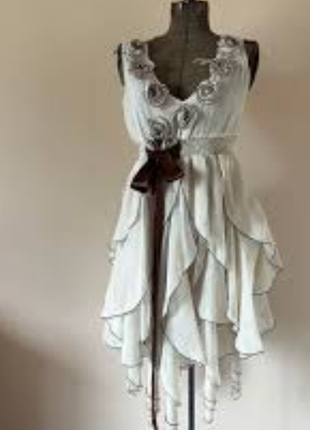 Вінтажна шифонова сукня принтована квітами, стрічкою,легка,невагома р 42