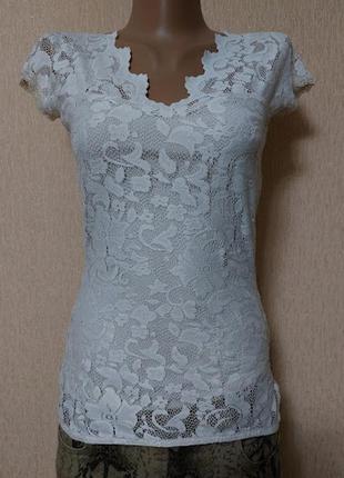 Гарна мереживна гіпюрова жіноча кофта з коротким рукавом, блузка gina tricot