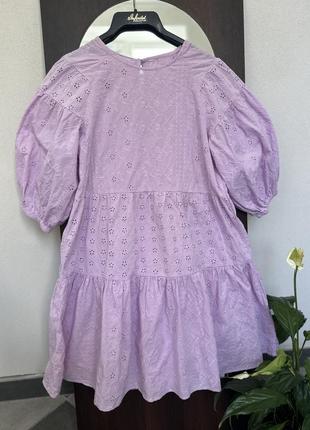 Коттоновое лавандовое платье, платье, сарафан из прошвы