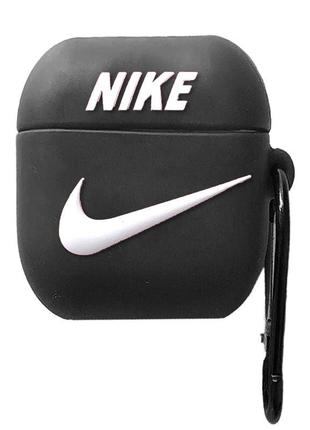 Силиконовый футляр brand для наушников airpods 1/2 + карабин, nike black