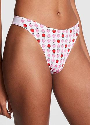 Трусики бразильяна victorias secret pink logo cotton high-leg thong panty