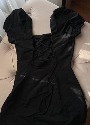 Платье корсетное завязки лен открытой спиной волан zara