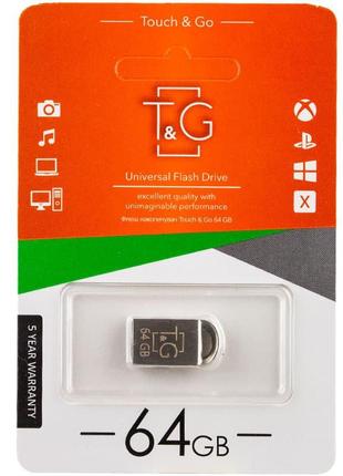 Флеш-драйв usb flash drive t&g 107 metal series 64gb, серебряный