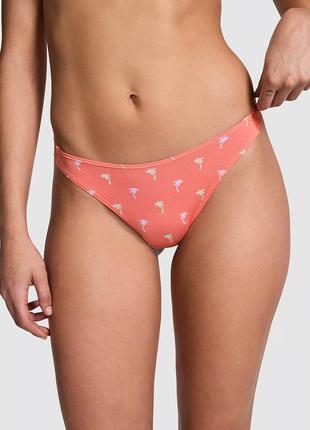 Трусики бразильяна victorias secret pink logo cotton high-leg thong panty