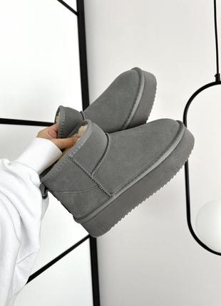 Зимние женские ботинки ugg ultra mini platform cool grey suede 💚