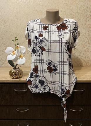 Натуральная трикотажная блузка в цветы 48-52