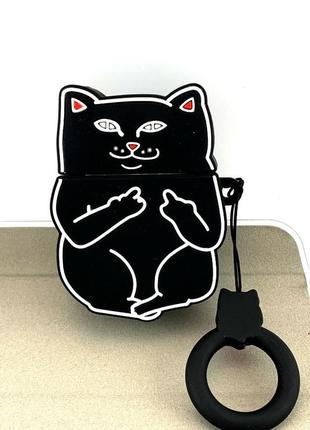 Чехол на airpods 1, 2 big hero cat с карабином силиконовый матовый черный