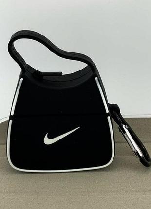 Чехол на airpods 1, 2 big hero nike с карабином силиконовый матовый черный