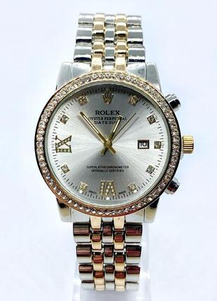 Годинник жіночий наручний rolex (ролекс), комбінований з білим циферблатом ( код: ibw898syo )3 фото