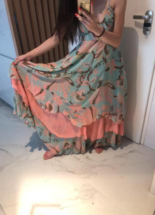 Плаття h&m довге, каскадне, шаристе ніжне, сарафан