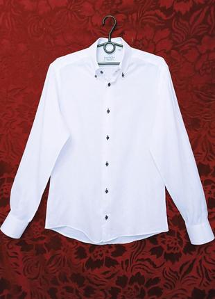 100% льон harvey &amp; c. Білосніжна чоловіча сорочка лляна біла сорочка