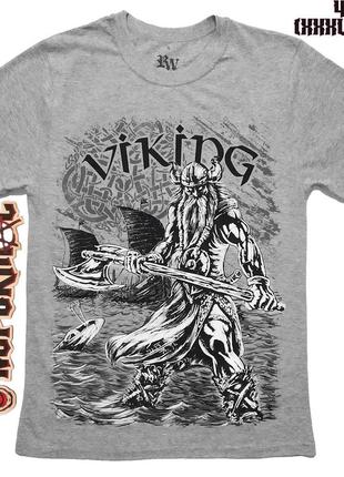 Футболка вікінг вальхалла / viking valhalla, сіра, меланжева, розмір 4xl (xxxl euro)