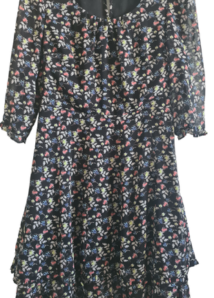 Платье шифоновое женское летнее мелкий цветочный принт черная разноцветная