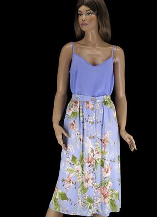 .брендовая юбка миди на пуговицах "primark" с цветочным принтом. размер uk10/eur38.