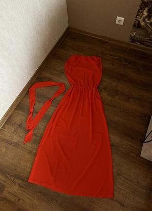 Длинное элегантное легкое платье оранжевое размер xs-m