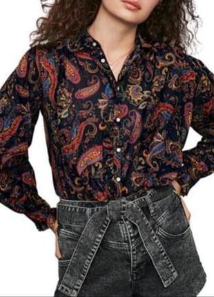 Новая натуральная блуза рубашка с завязкой на талии в принт размера s